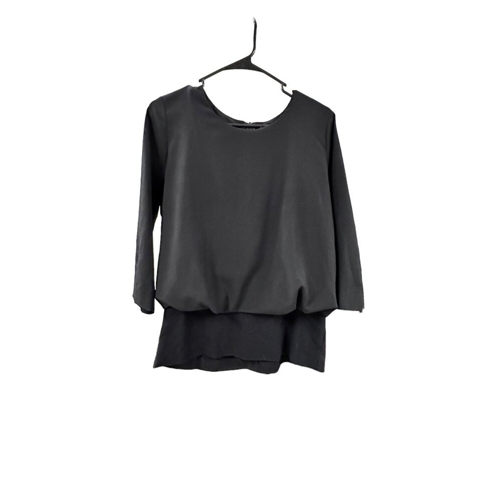 ✌️ 2/$40 ✌️ Black Cabi 3/4 Sleeve Blouse, Cinched Waist and Zip-Up Darted Back M
